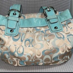 EUC gorgeous leather trimmed bag rare blue